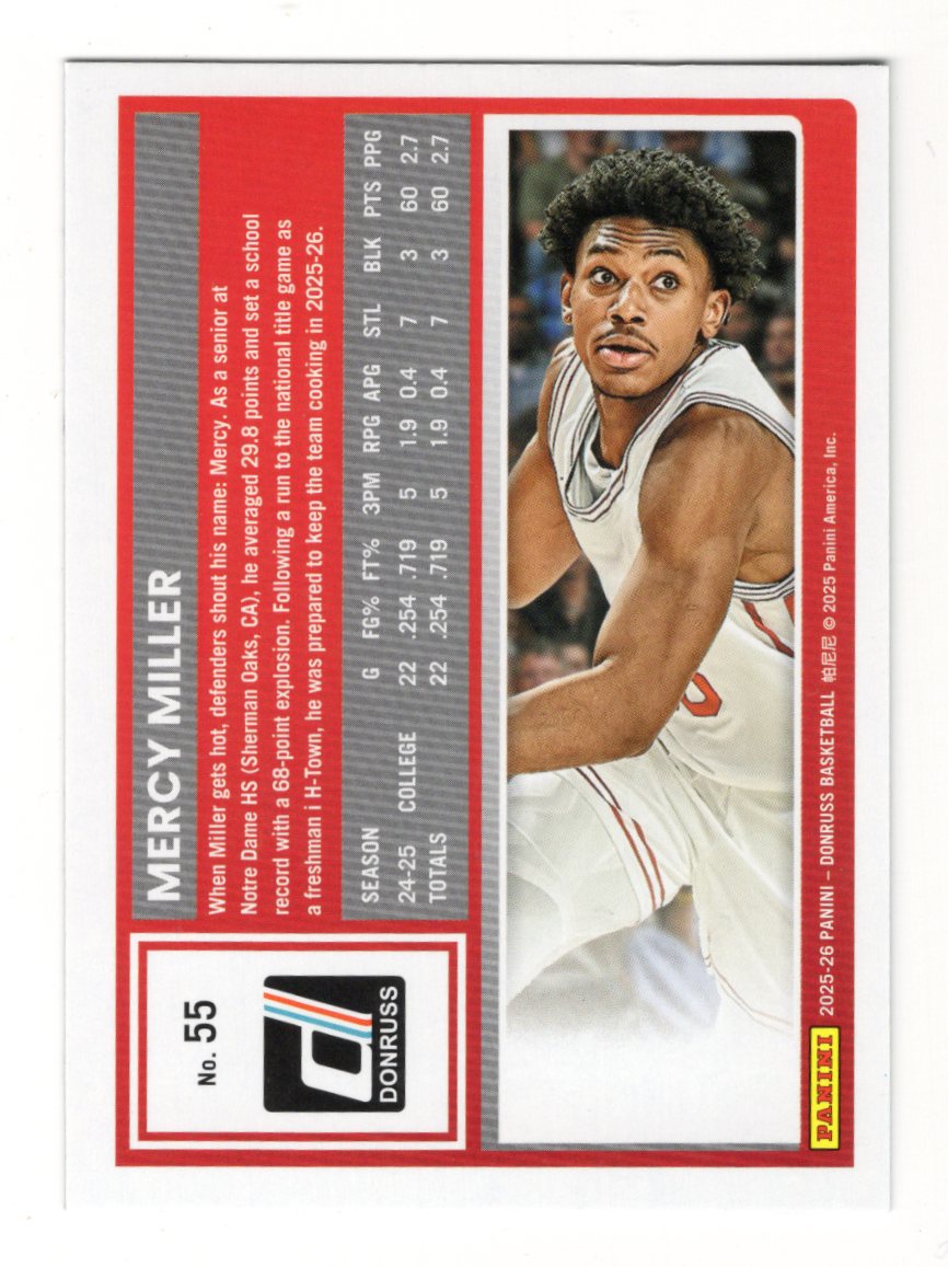 2025-26 Donruss Mercy Miller Card Holo Green Laser Houston Cougars