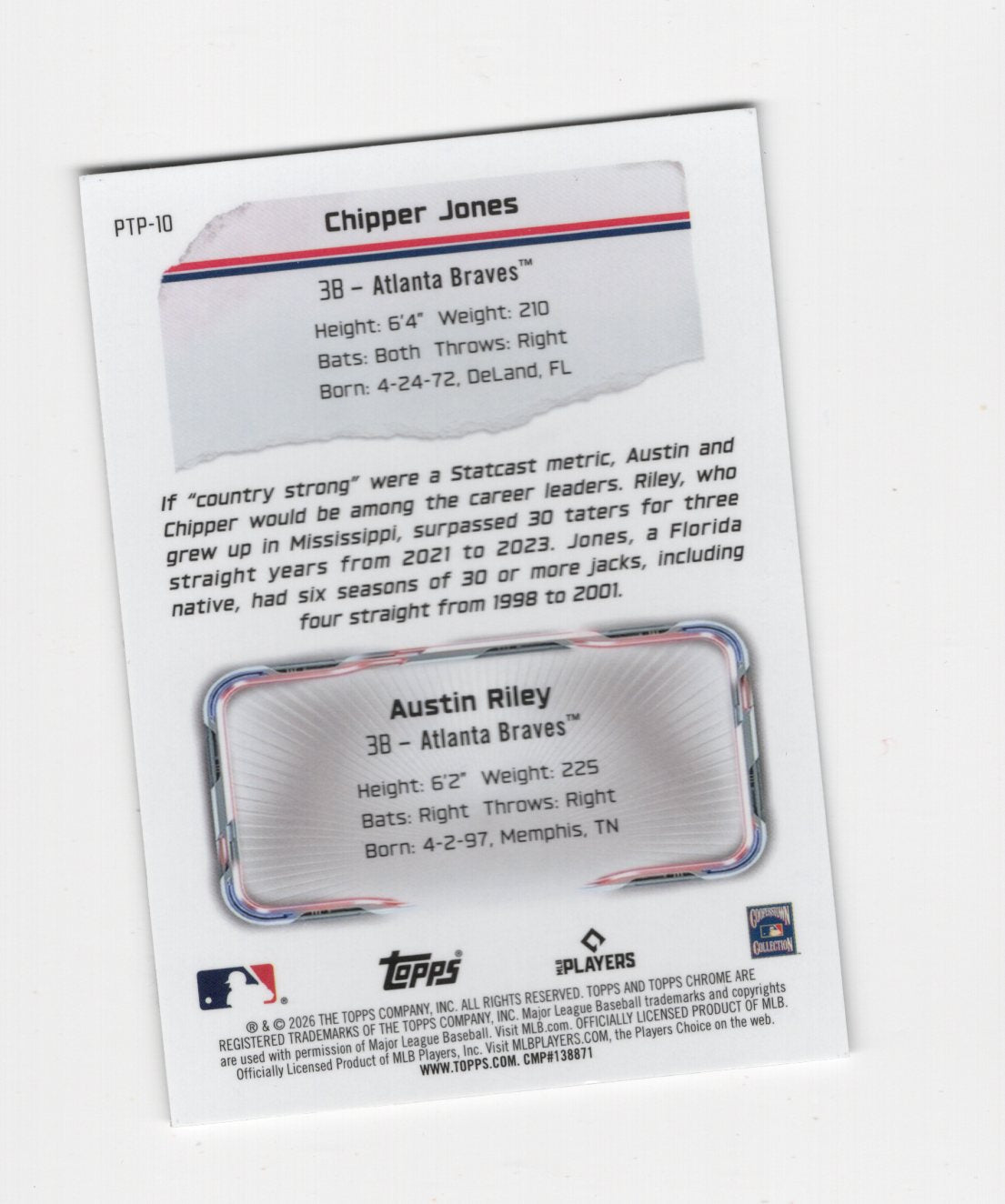 2026 Topps Chrome Chipper Jones / Austin Riley Card Past to Present