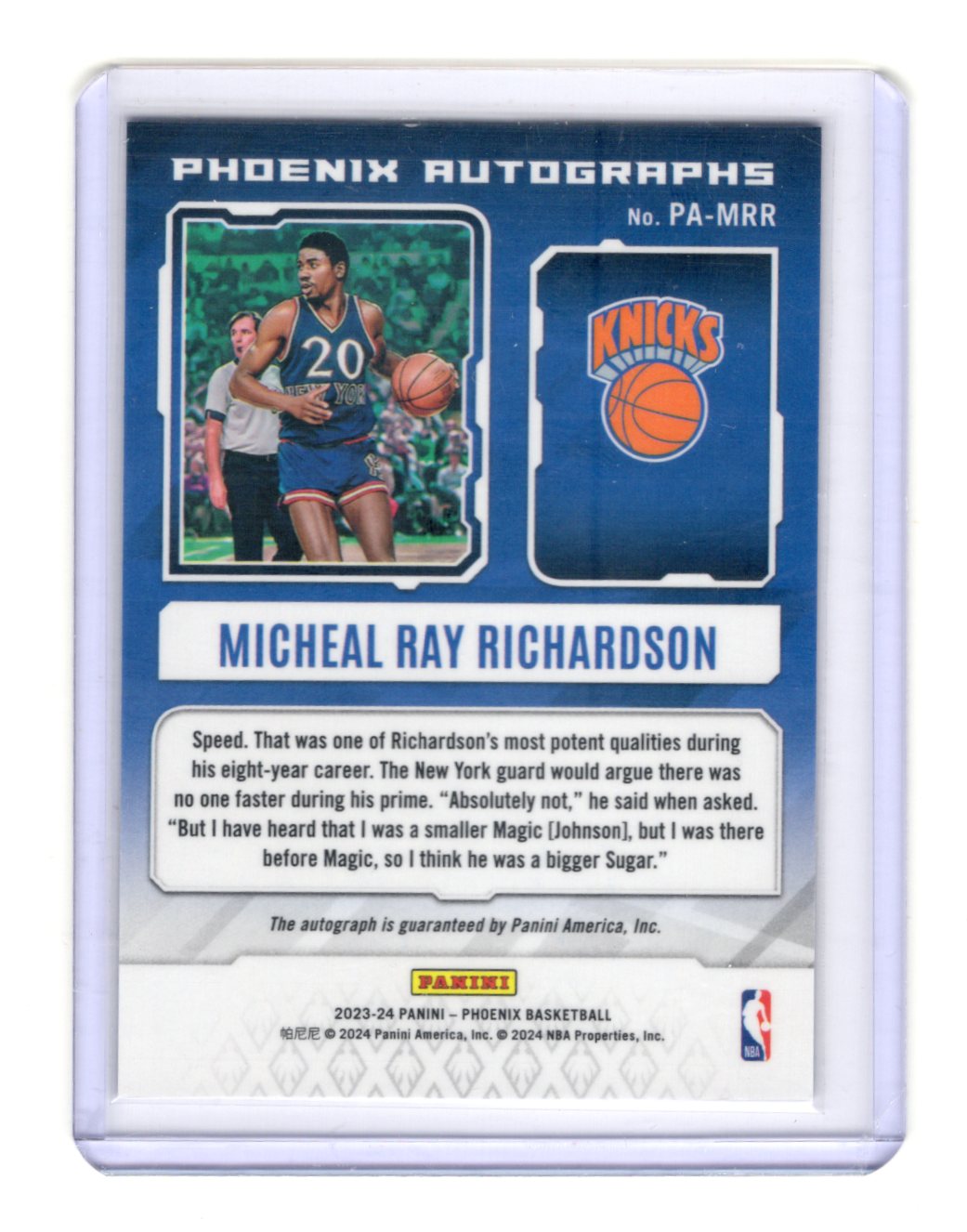 2023-24 Panini Phoenix Micheal Ray Richardson Card Phoenix Autographs Knicks