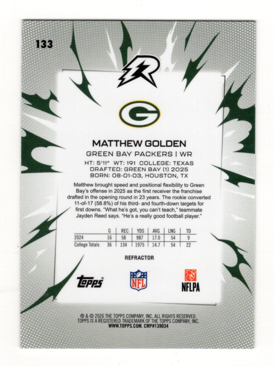 2025 Topps Resurgence Matthew Golden Card Refractor Green Bay Packers