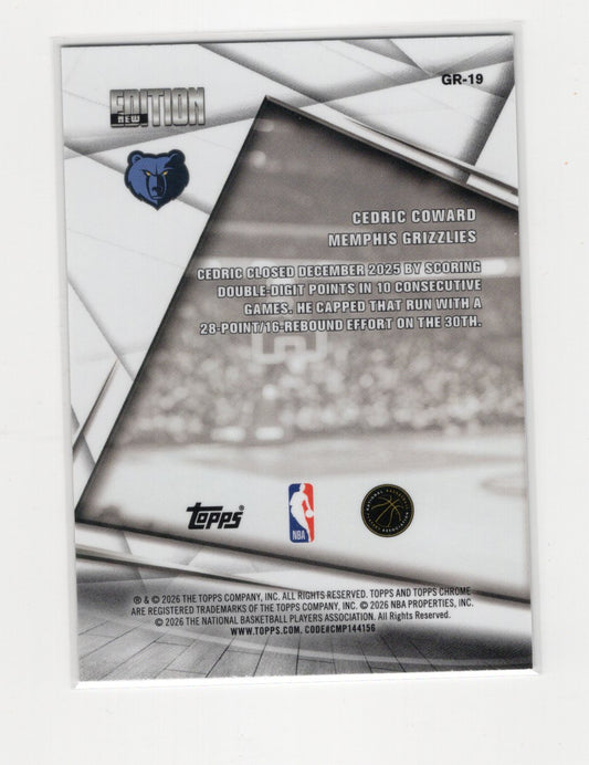 2025-26 Topps Chrome Update Cedric Coward New Edition RC #GR-19 Grizzlies