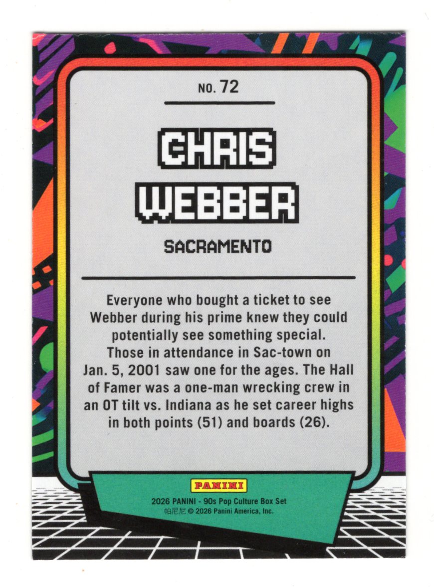 2026 Panini Decades 90s Pop Culture Chris Webber Foil #72 Sacramento Kings HOF