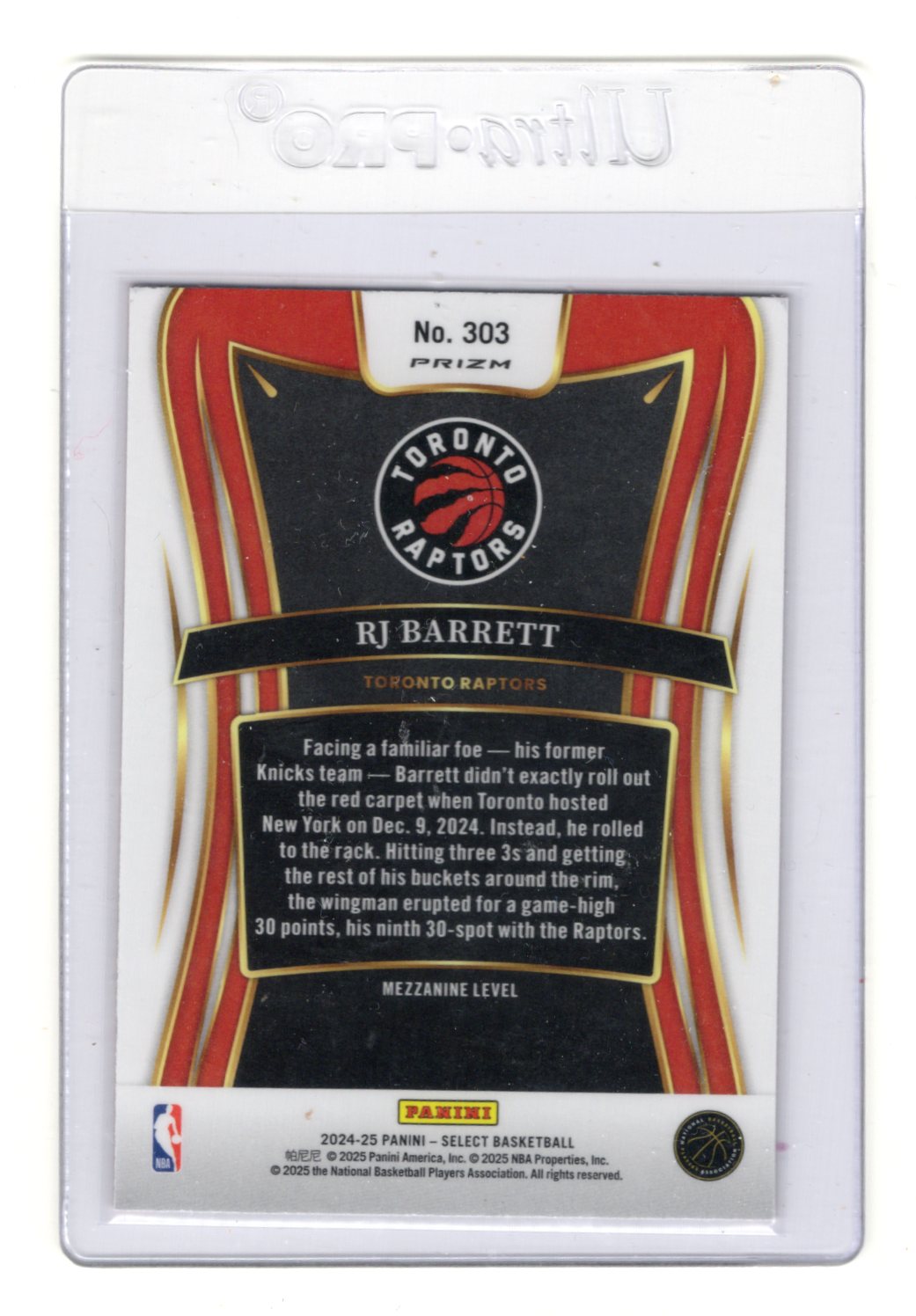 2024-25 Panini Select RJ Barrett Card Orange Tectonic Prizm Toronto Raptors