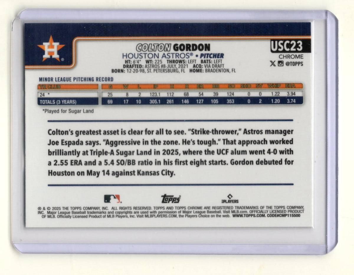 2025 Topps Chrome Update Colton Gordon Card RC Houston Astros
