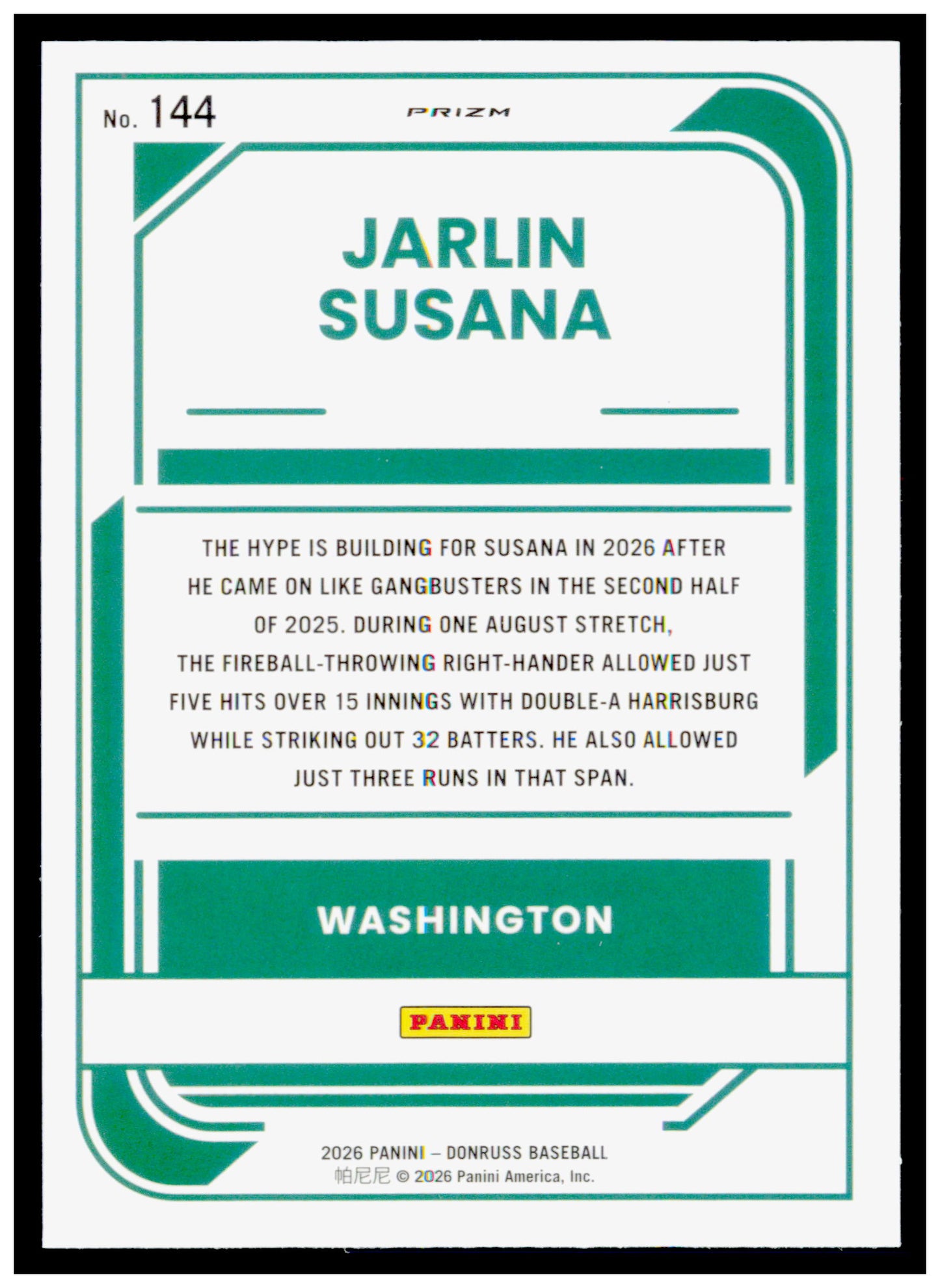 2026 Donruss Jarlin Susana Card Optic Circles Washington Nationals