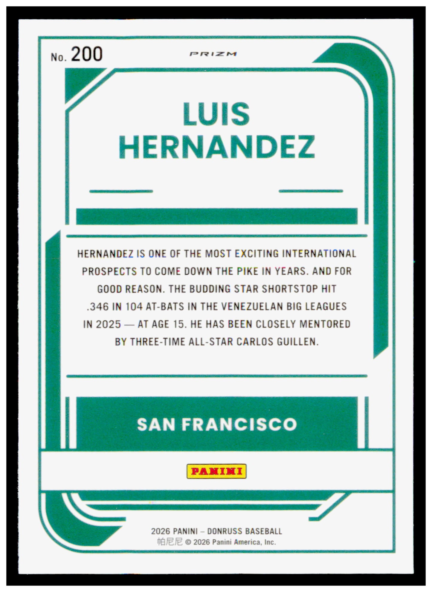 2026 Donruss Luis Hernandez Card Optic Orange Velocity San Francisco Giants