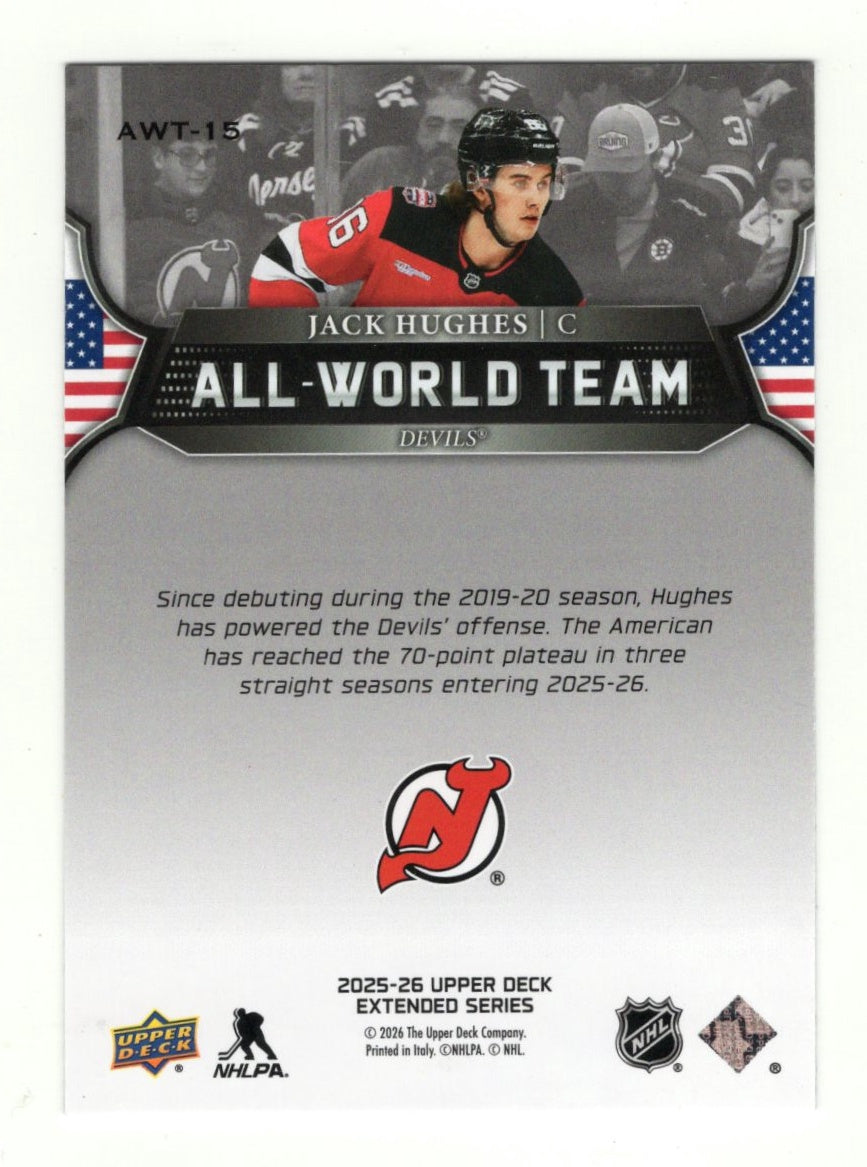 2025-26 Upper Deck Jack Hughes Card All-World Team New Jersey Devils