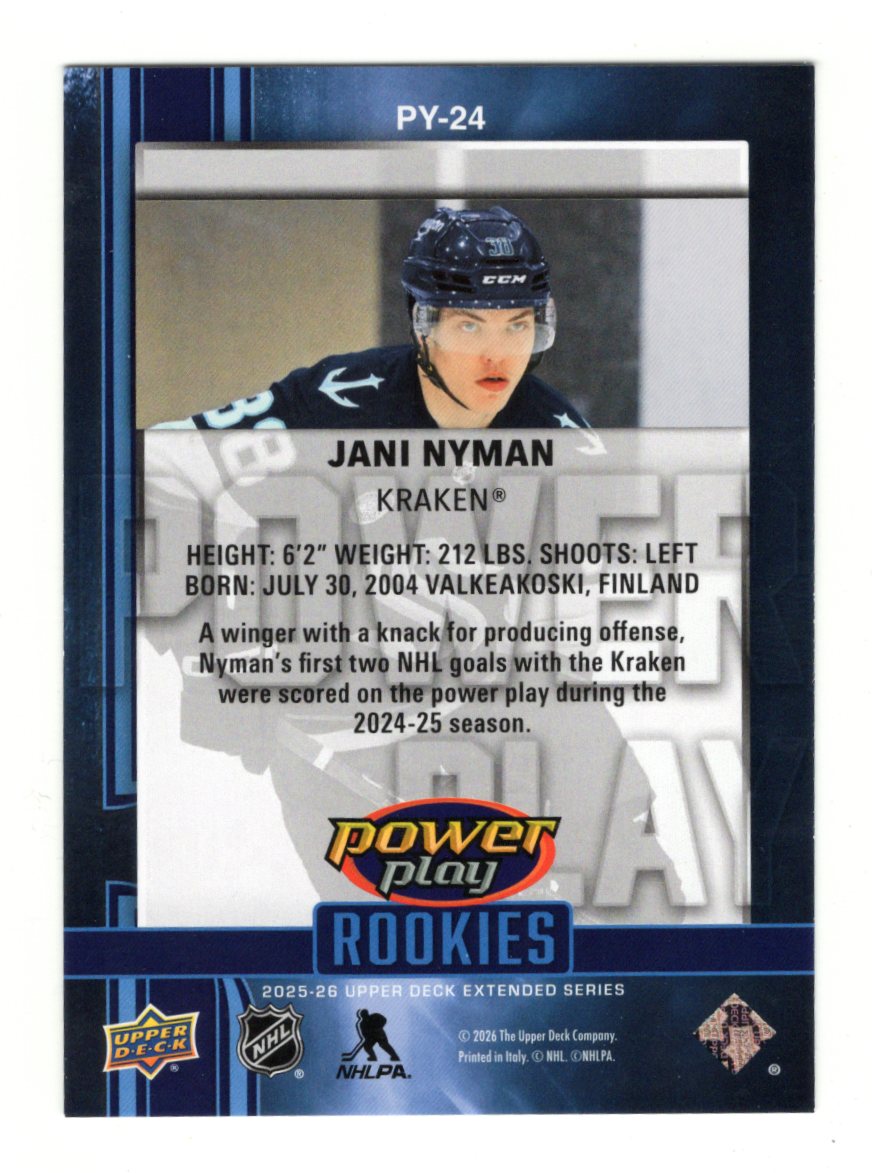 2025-26 Upper Deck Jani Nyman Card Power Play Seattle Kraken