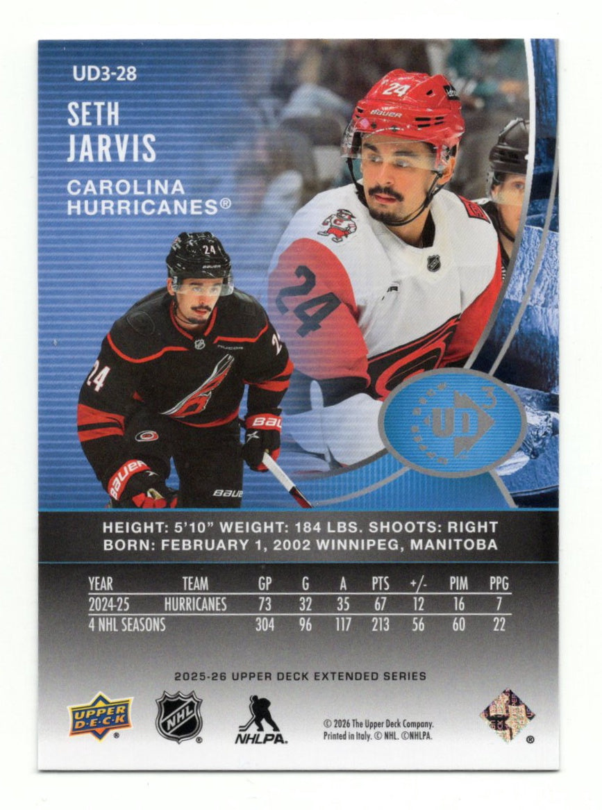 2025-26 Upper Deck Seth Jarvis Card UD3 Carolina Hurricanes