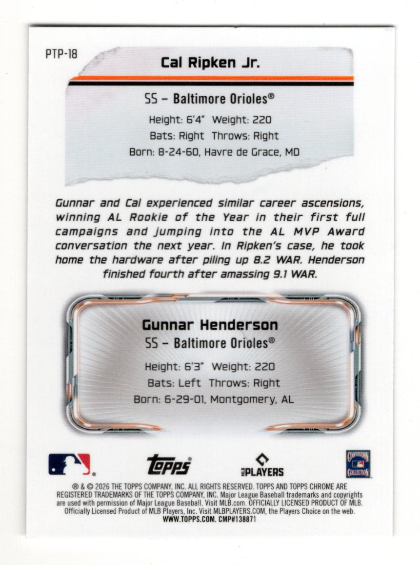 2026 Topps Chrome Cal Ripken Jr. / Gunnar Henderson Past to Present Orioles