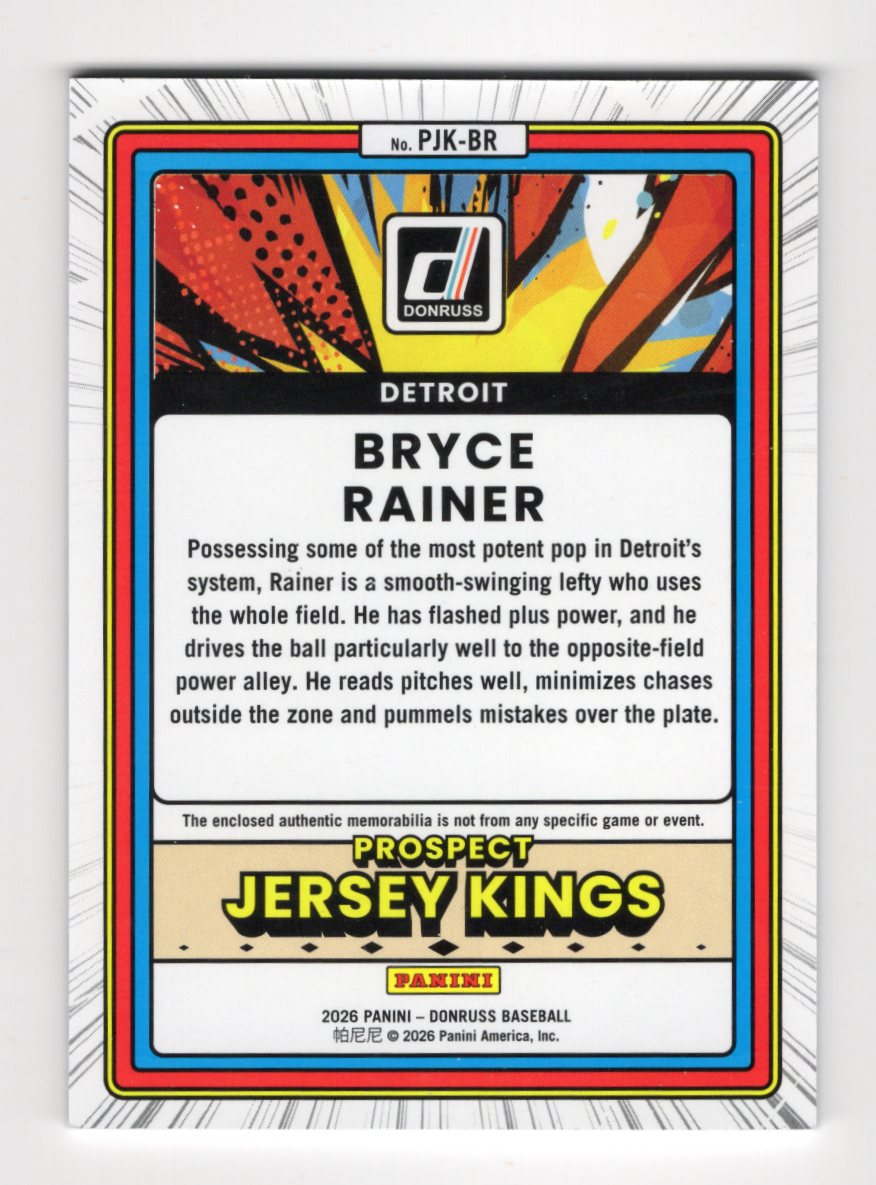 2026 Donruss Bryce Rainer Card Prospect Jersey Kings Blue Ice MEM Detroit Tigers