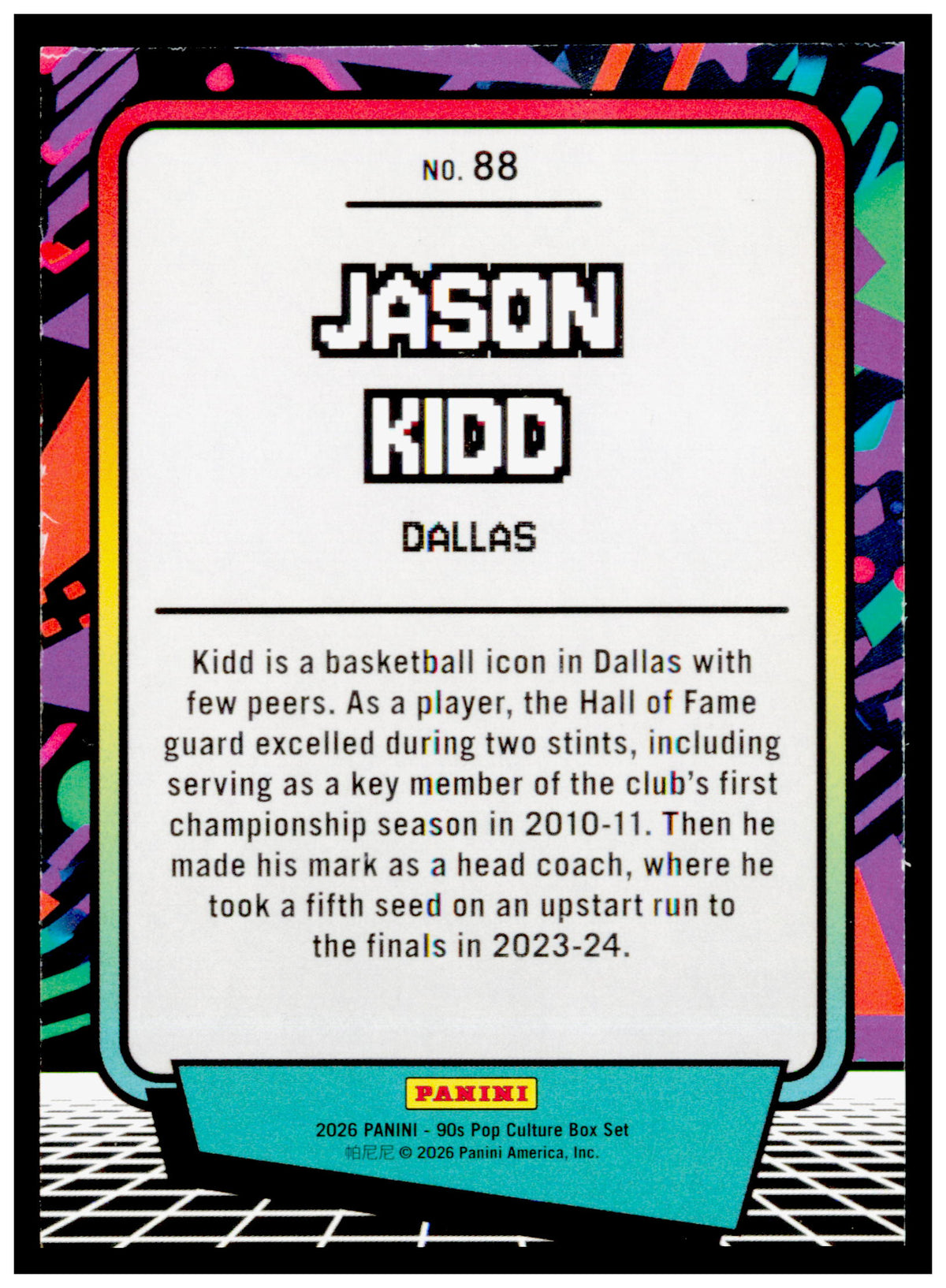 2026 Panini Decades 90s Pop Culture Jason Kidd Card Dallas Mavericks