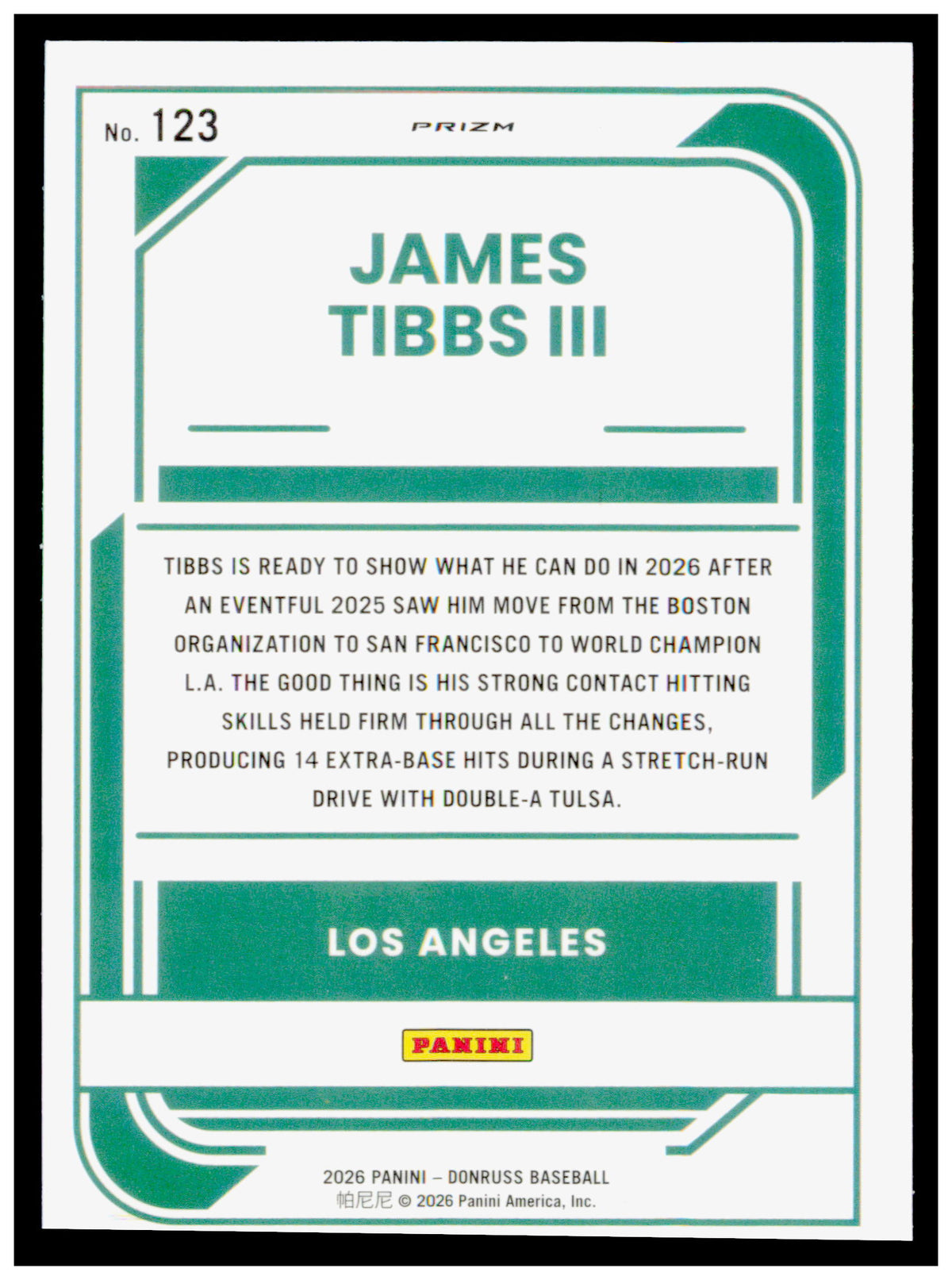 2026 Donruss James Tibbs III Card Optic Blue Velocity Los Angeles Dodgers