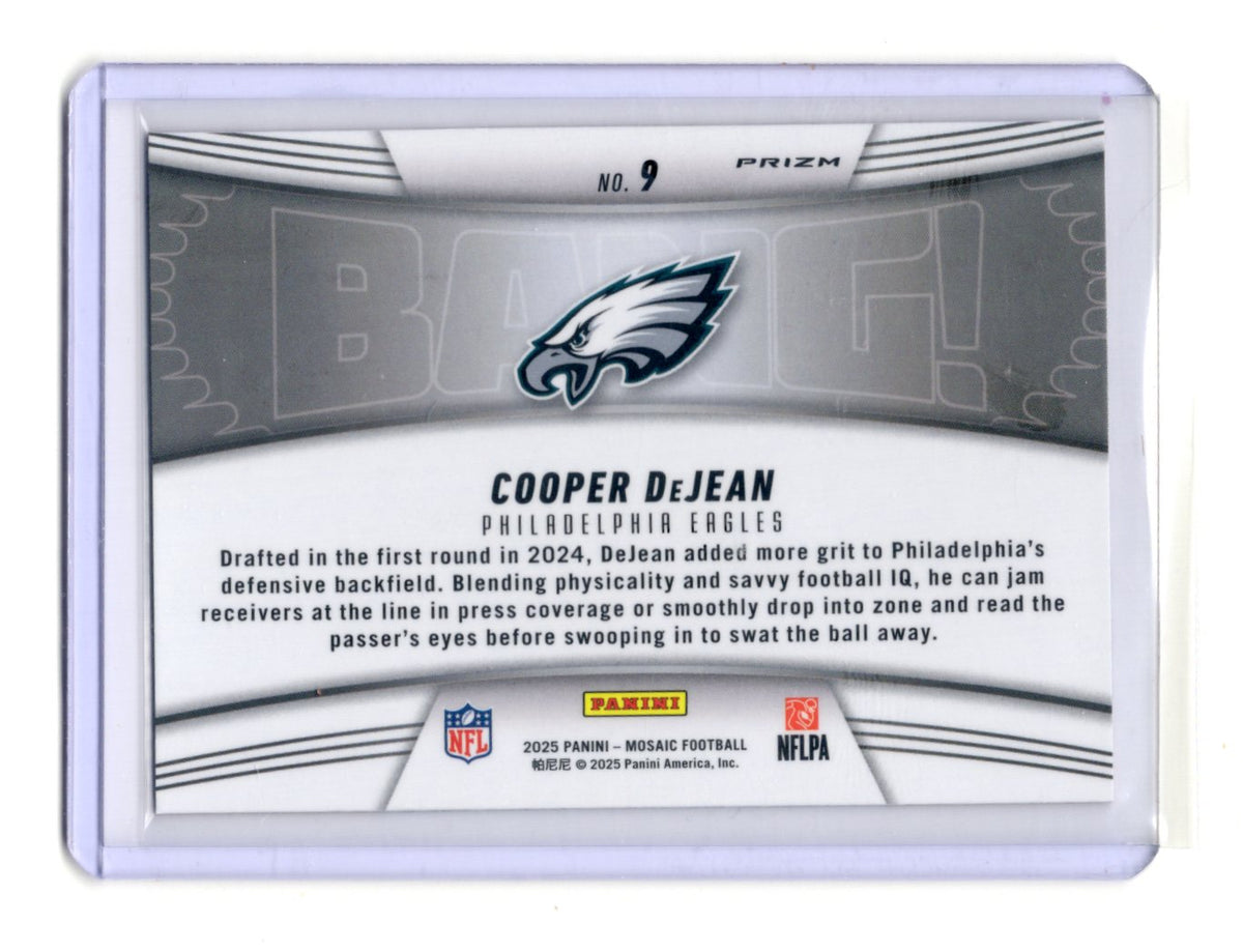 2025 Panini Mosaic Cooper DeJean Card Bang! Mosaic Orange Fluorescent Eagles