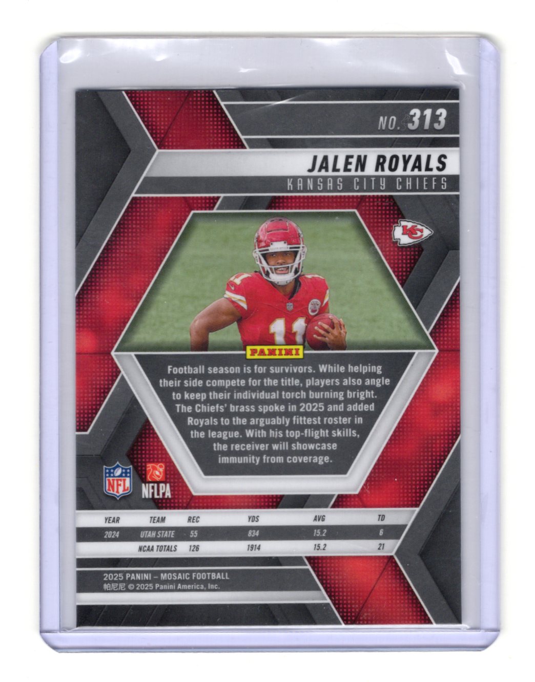 2025 Panini Mosaic Jalen Royals Card Silver RC Kansas City Chiefs