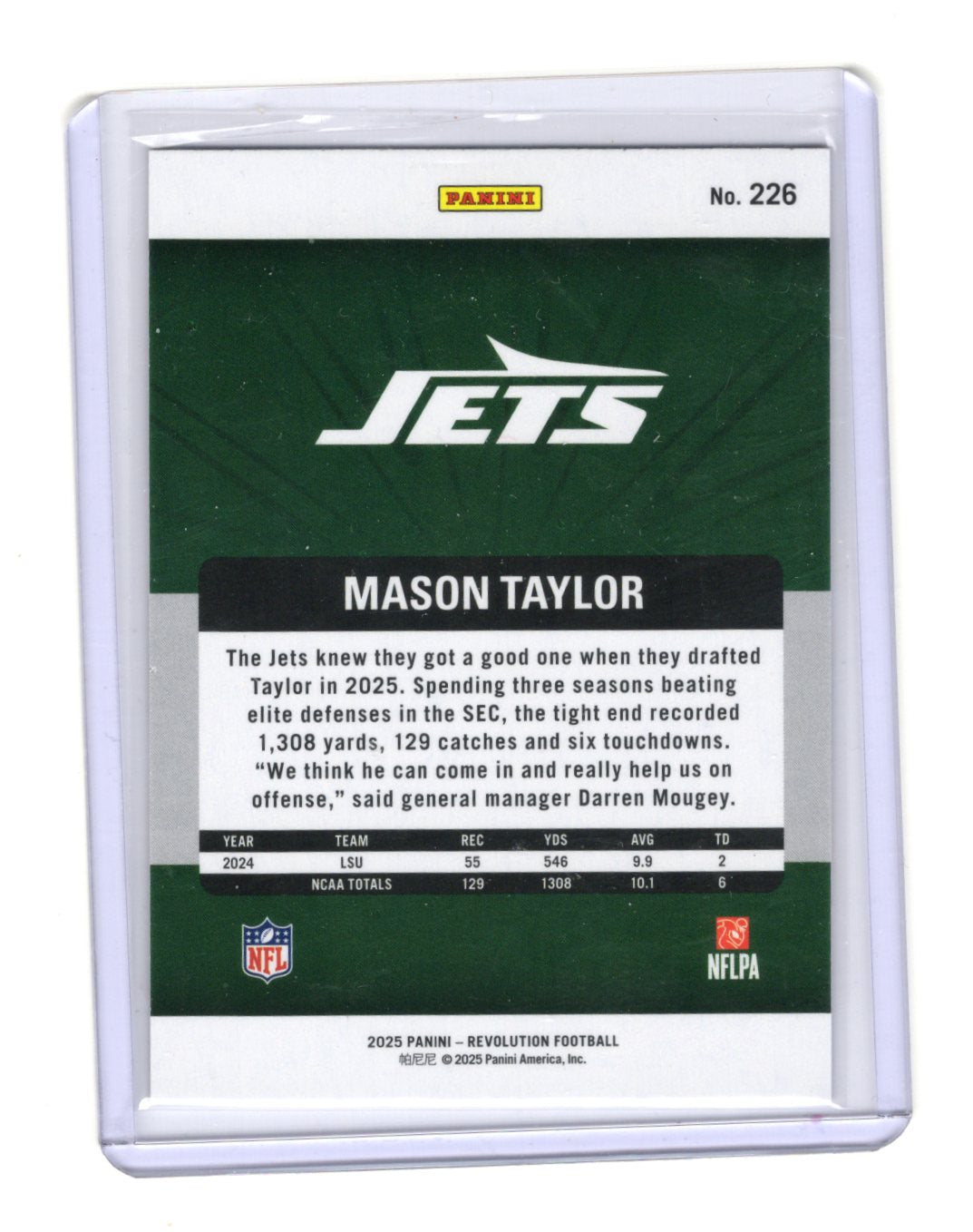 2025 Panini Revolution Mason Taylor Card RC New York Jets