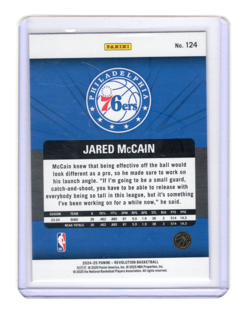 2024-25 Panini Revolution Jared McCain Card RC Philadelphia 76ers