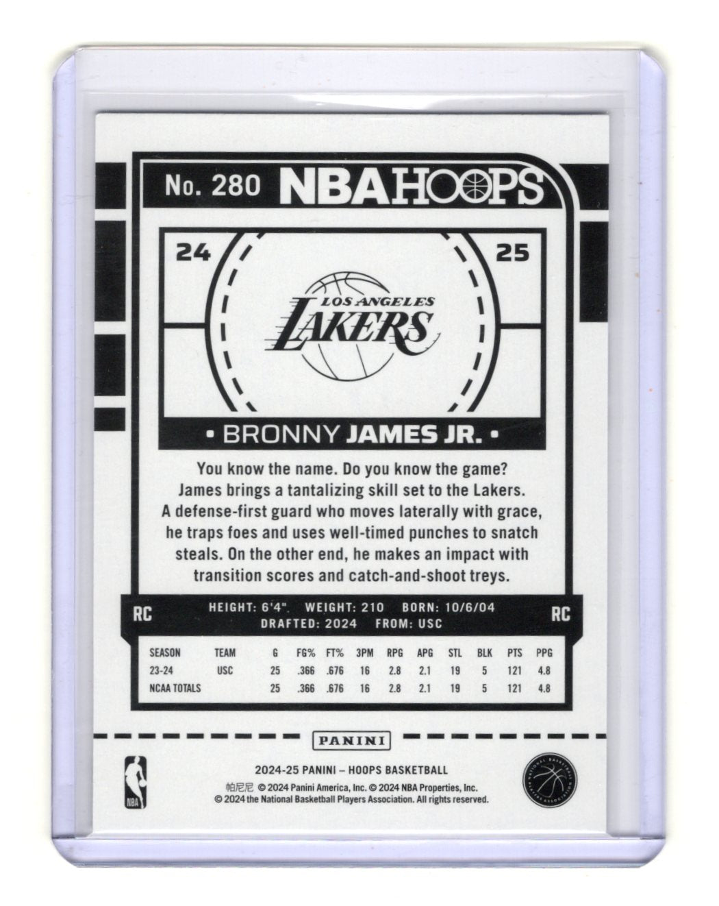 2024-25 Hoops Winter Bronny James Jr. Card RC Los Angeles Lakers