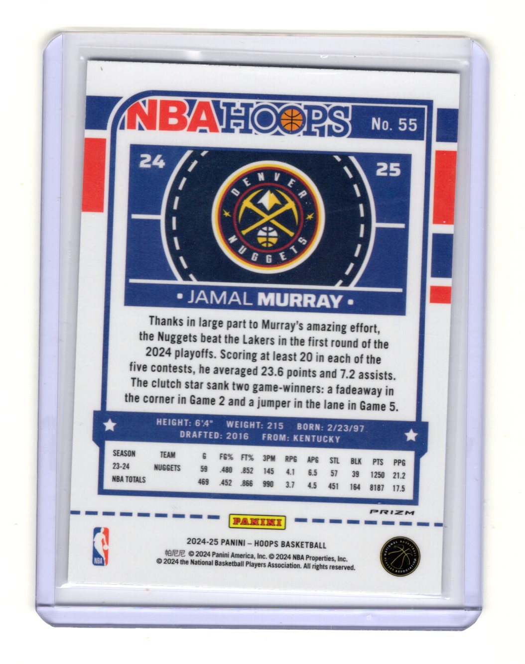 2024-25 Panini NBA Hoops Jamal Murray #55 Winter Holiday Snowflake Prizm