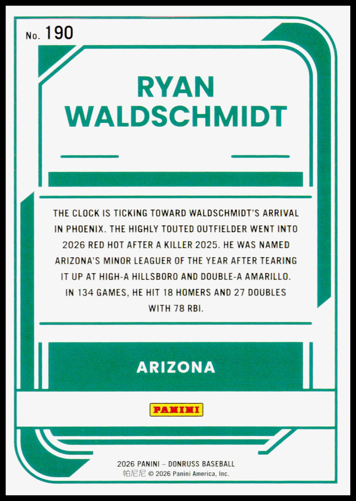2026 Donruss Ryan Waldschmidt Card Red and Blue Arizona Diamondbacks