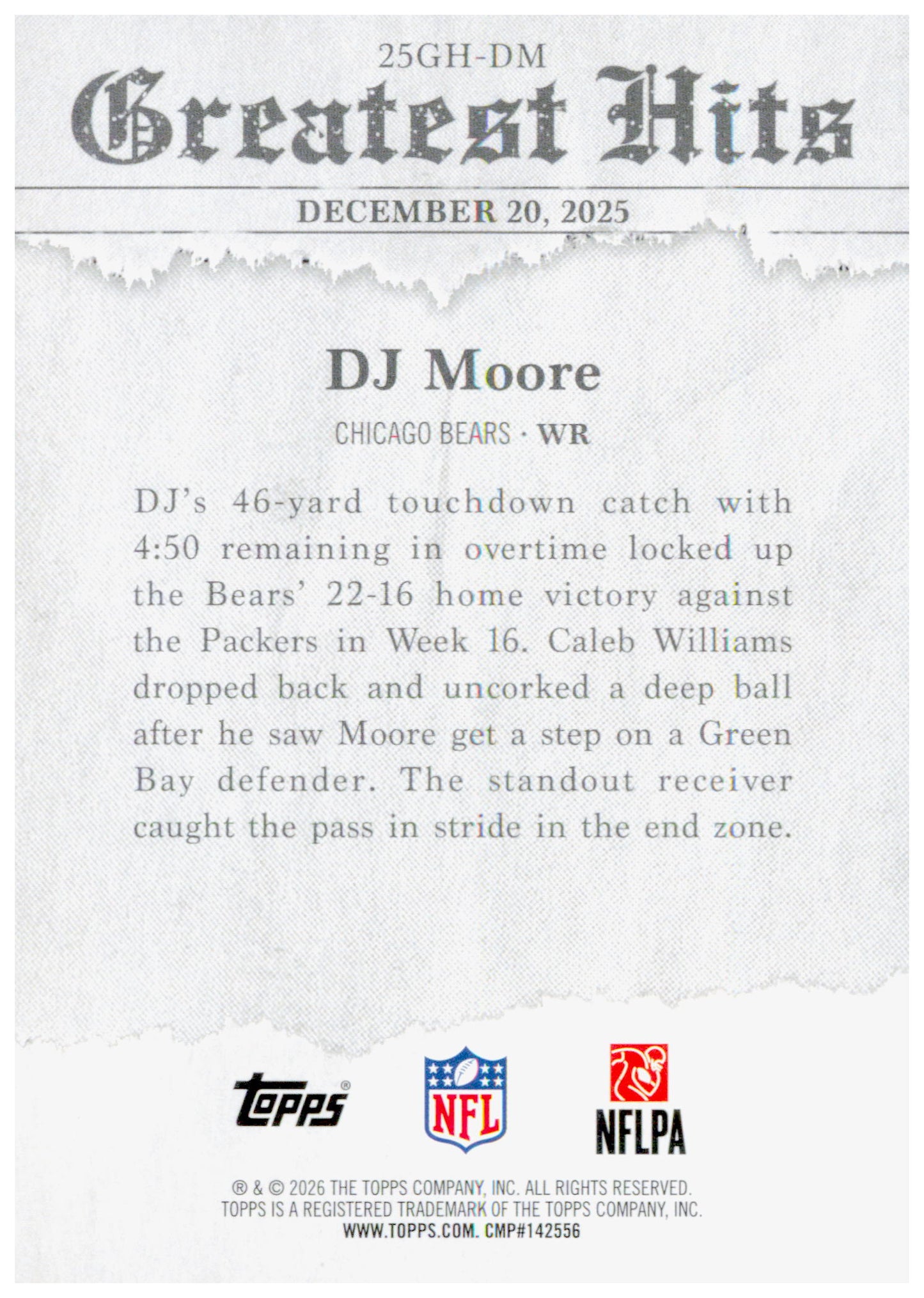 2026 Topps Flagship DJ Moore Card 2025 Greatest Hits Chicago Bears