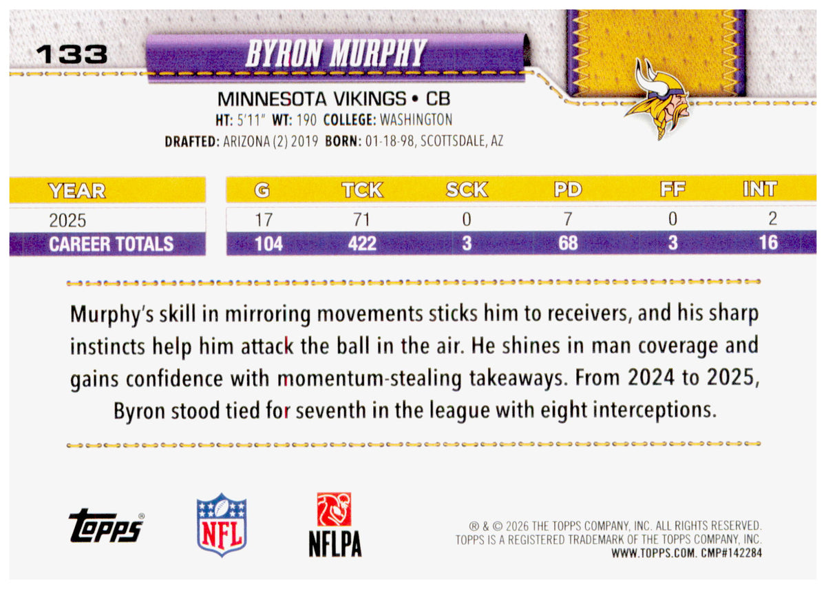2026 Topps Flagship Byron Murphy Card Holo Foil Minnesota Vikings