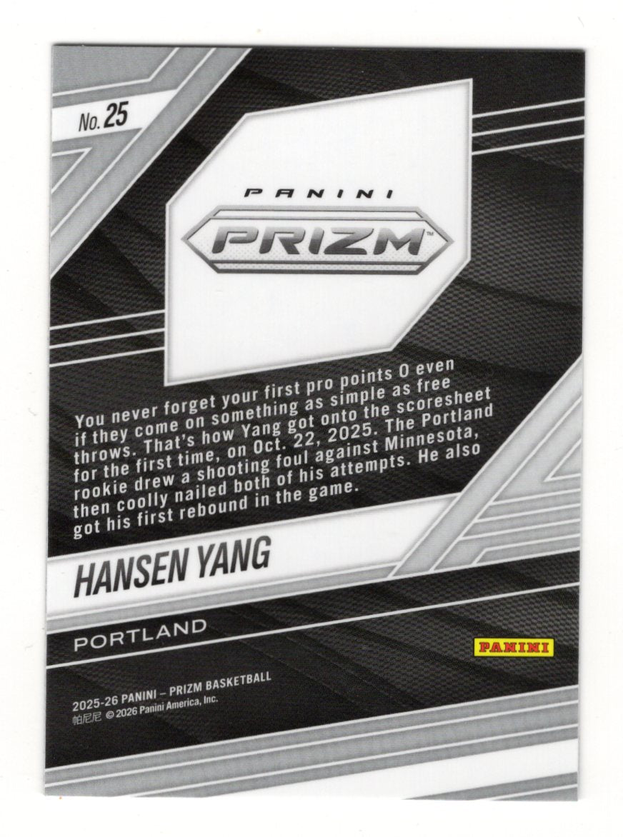 2025-26 Panini Prizm Hansen Yang Fearless RC Rookie Insert #25 Portland Trail