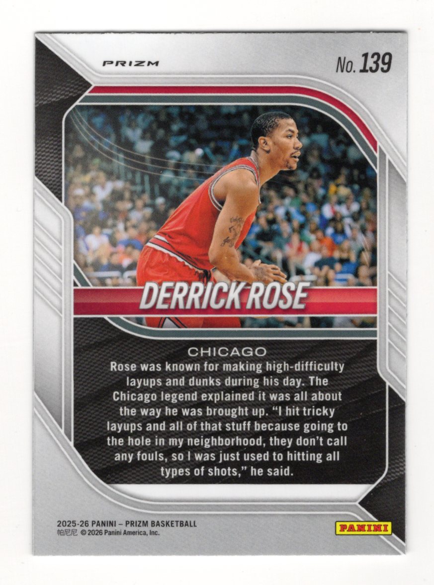 2025-26 Panini Prizm Derrick Rose Card Silver Prizm Chicago Bulls
