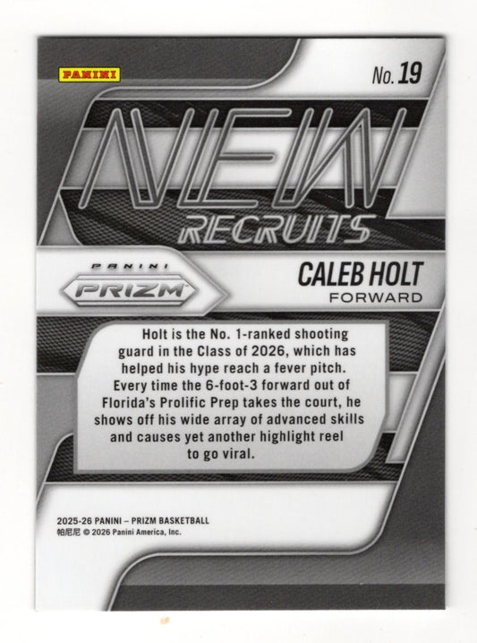 2025-26 Panini Prizm Caleb Holt New Recruits Insert #19 Prolific Prep Panini NIL