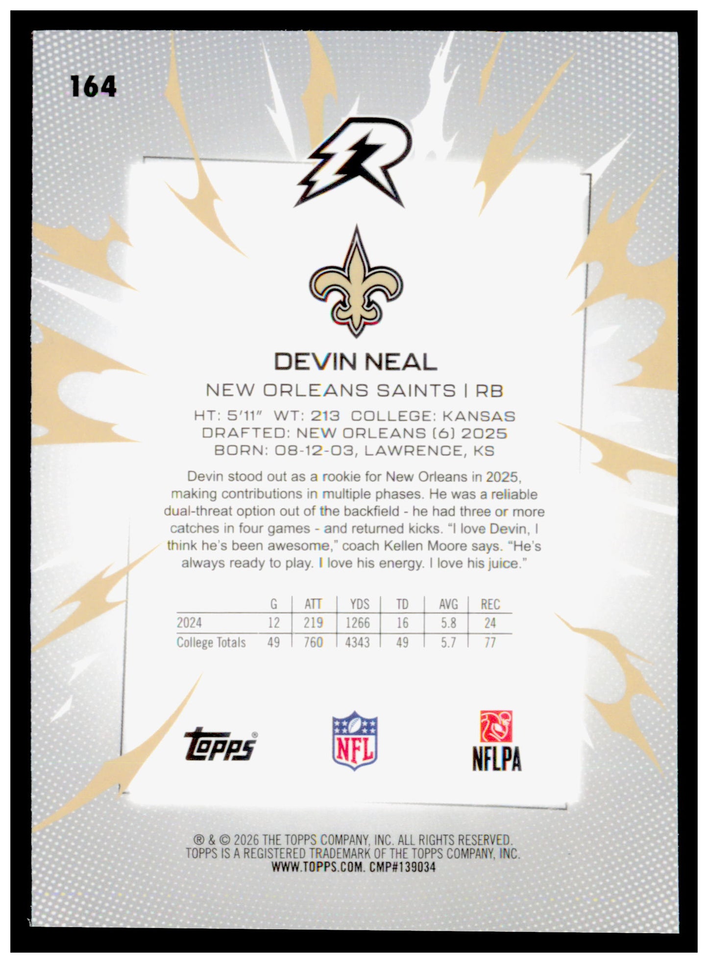 2025 Topps Resurgence Devin Neal Sky Blue & Pink Shock Refractor Saints