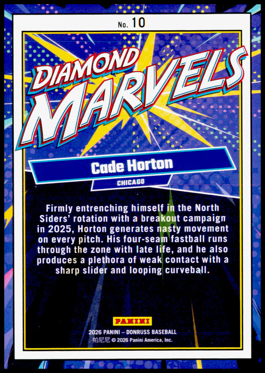 2026 Donruss Cade Horton Card Diamond Marvels Chicago Cubs