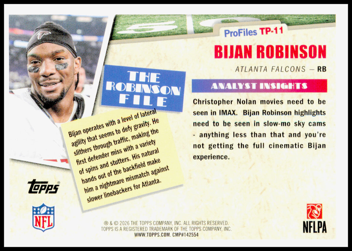 2026 Topps Flagship Bijan Robinson Card Topps Profiles Atlanta Falcons