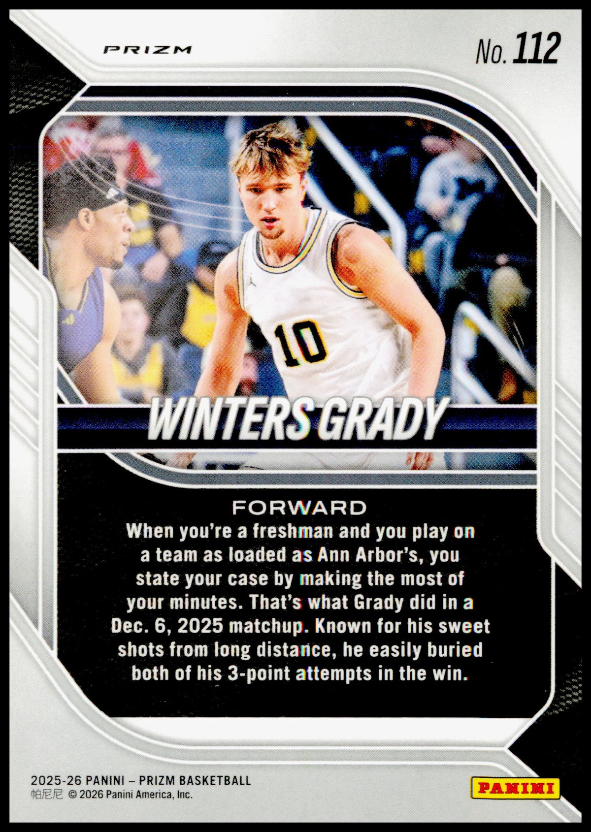 2025-26 Panini Prizm Winters Grady Card Green Prizm Michigan Wolverines