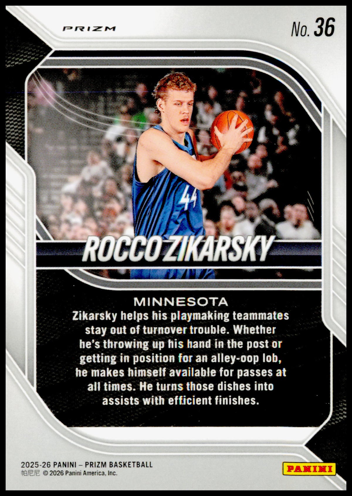 2025-26 Panini Prizm Rocco Zikarsky Card Purple Wave Prizm Minnesota