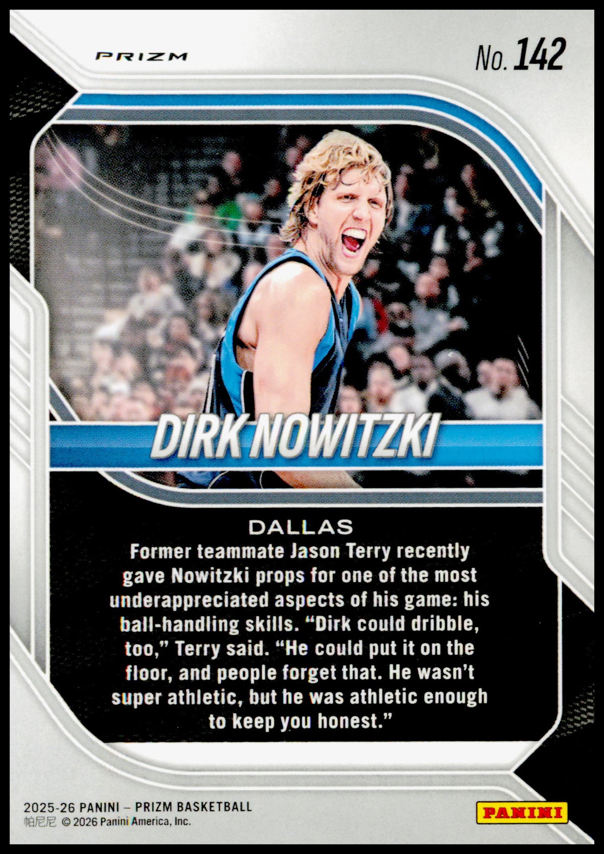 2025-26 Panini Prizm Dirk Nowitzki Card Purple Wave Prizm Dallas Mavericks