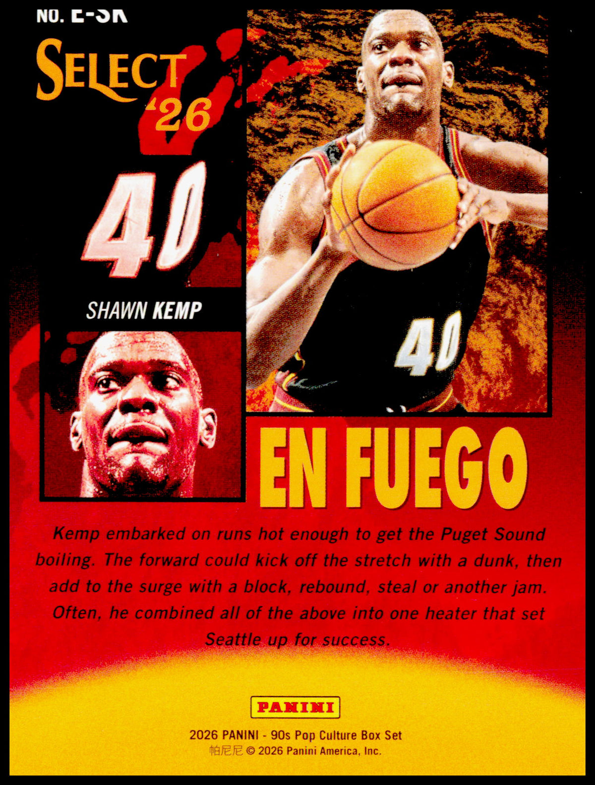 2026 Panini 90s Pop Culture Select Shawn Kemp En Fuego SP /149 #E-SK Sonics
