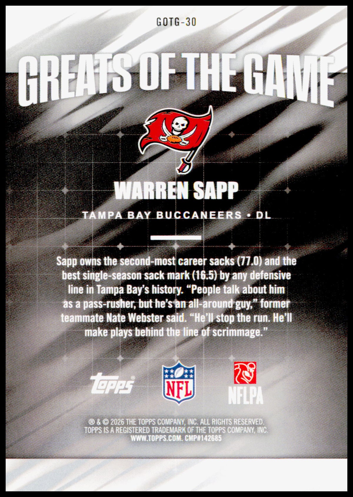 2026 Topps Flagship Warren Sapp Card Greats Of The Game Tampa Bay Buccaneers