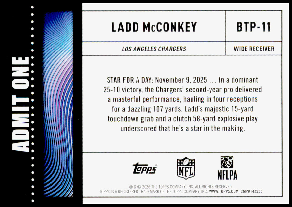 2026 Topps Flagship Ladd McConkey Card Big Ticket Players Los Angeles Chargers