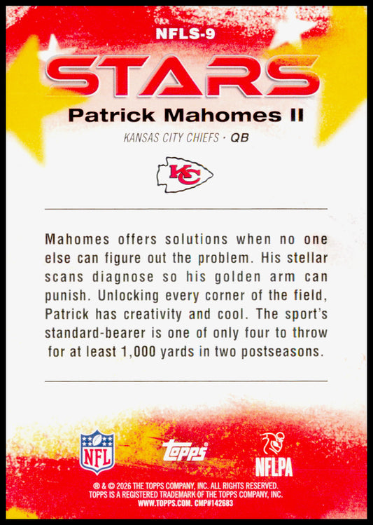2026 Topps Flagship Patrick Mahomes II Card NFL Stars Kansas City Chiefs