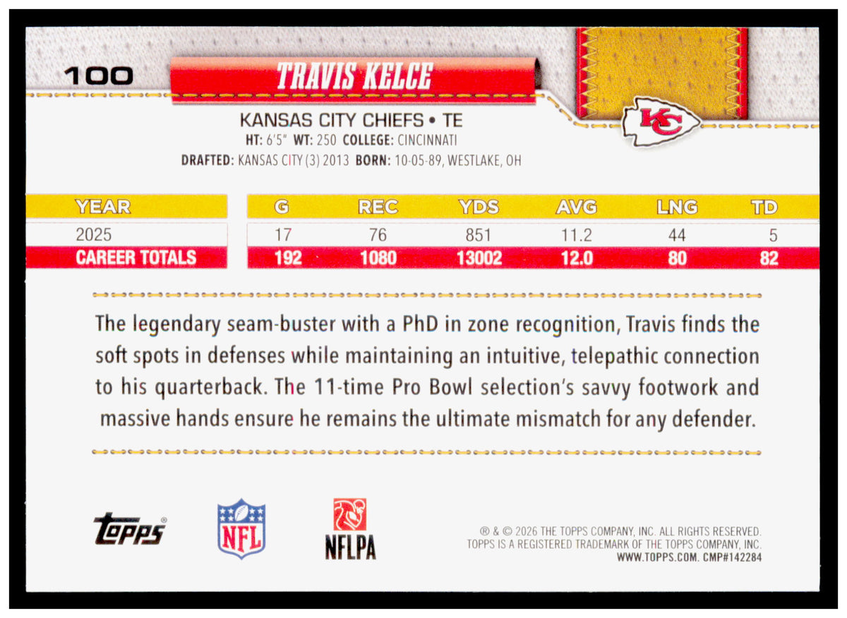 2026 Topps Flagship Travis Kelce Card Diamante Foil Kansas City Chiefs