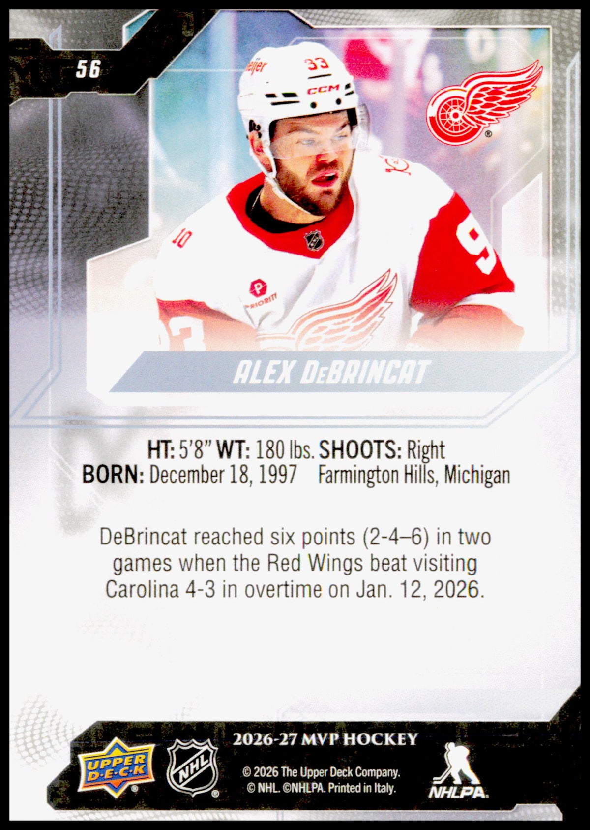2026-27 Upper Deck MVP Alex DeBrincat Card Detroit Red Wings