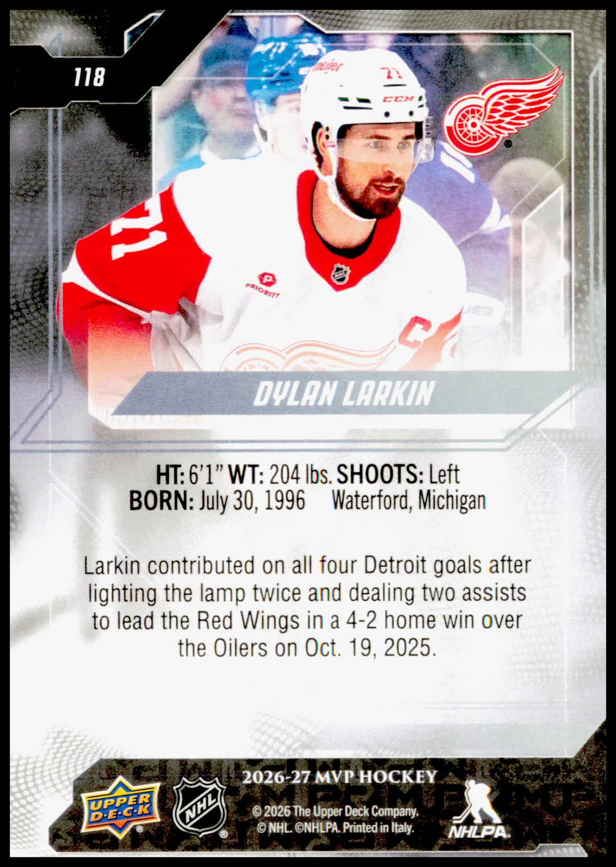 2026-27 Upper Deck MVP Dylan Larkin Card Detroit Red Wings