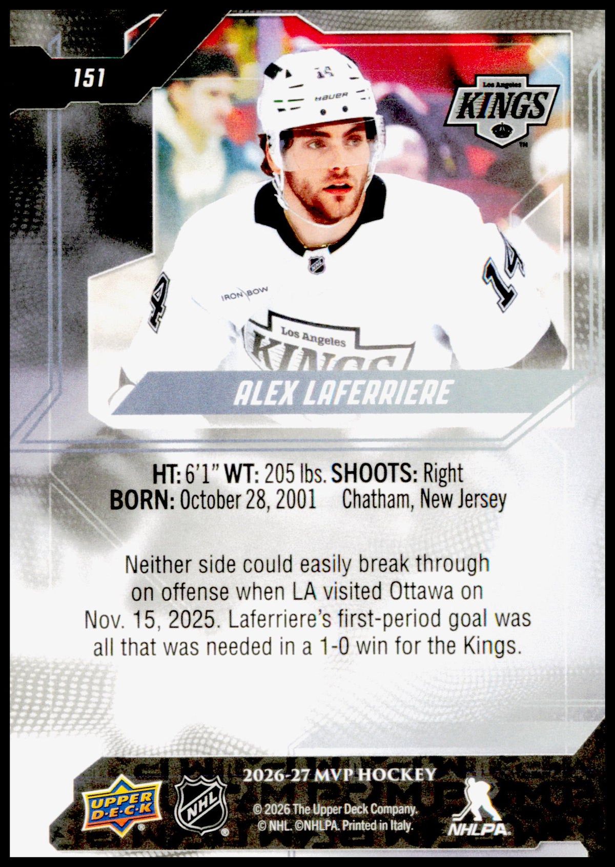 2026-27 Upper Deck MVP Alex Laferriere Card Los Angeles Kings
