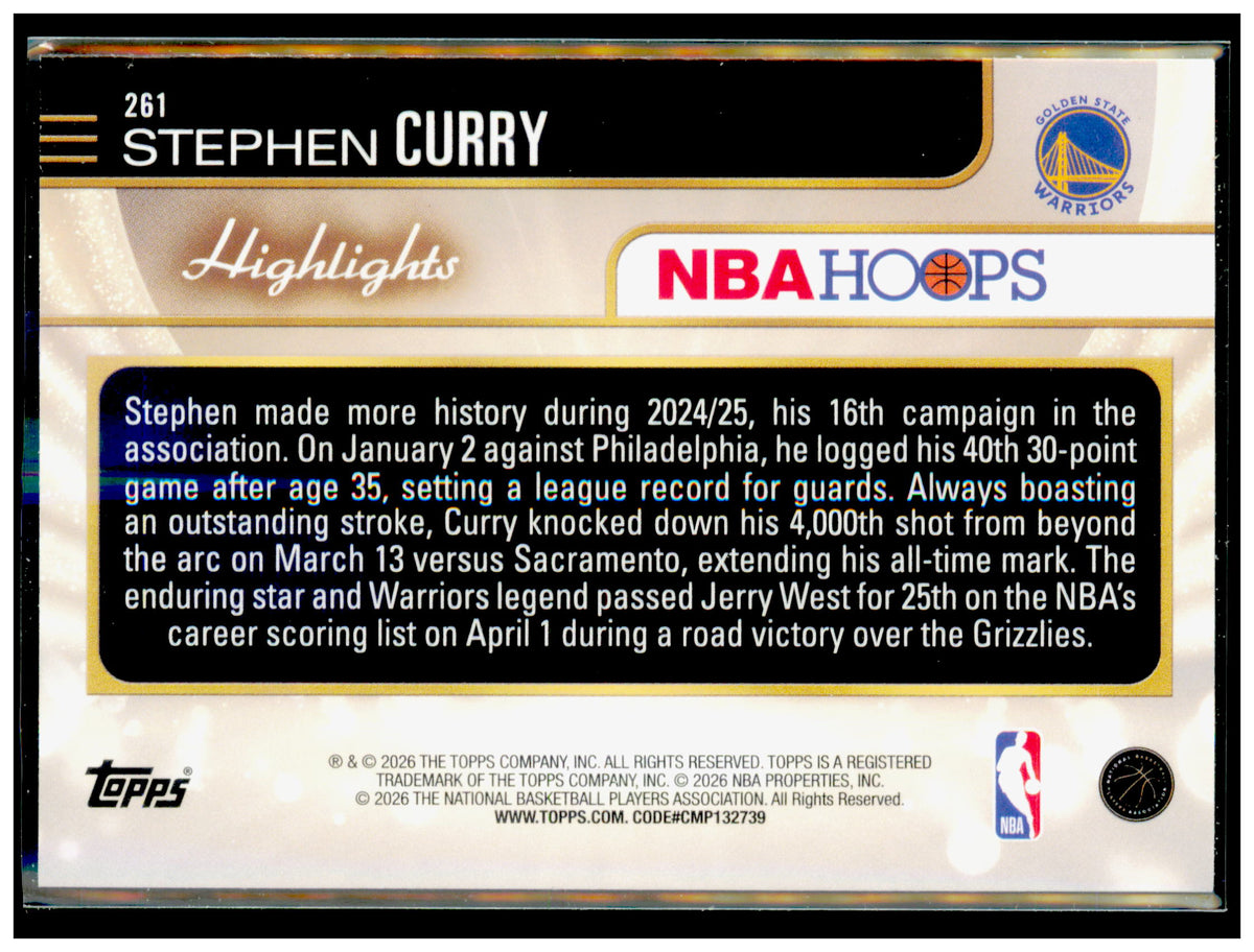 2025-26 Hoops Stephen Curry Card Golden State Warriors