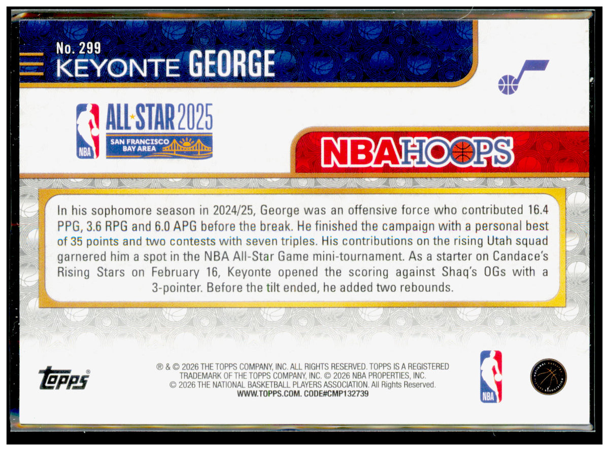 2025-26 Hoops Keyonte George Card Utah Jazz