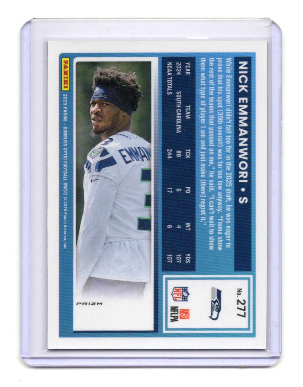#277 Nick Emmanwori Donruss Optic Football rated rookie blue hyper prizm
