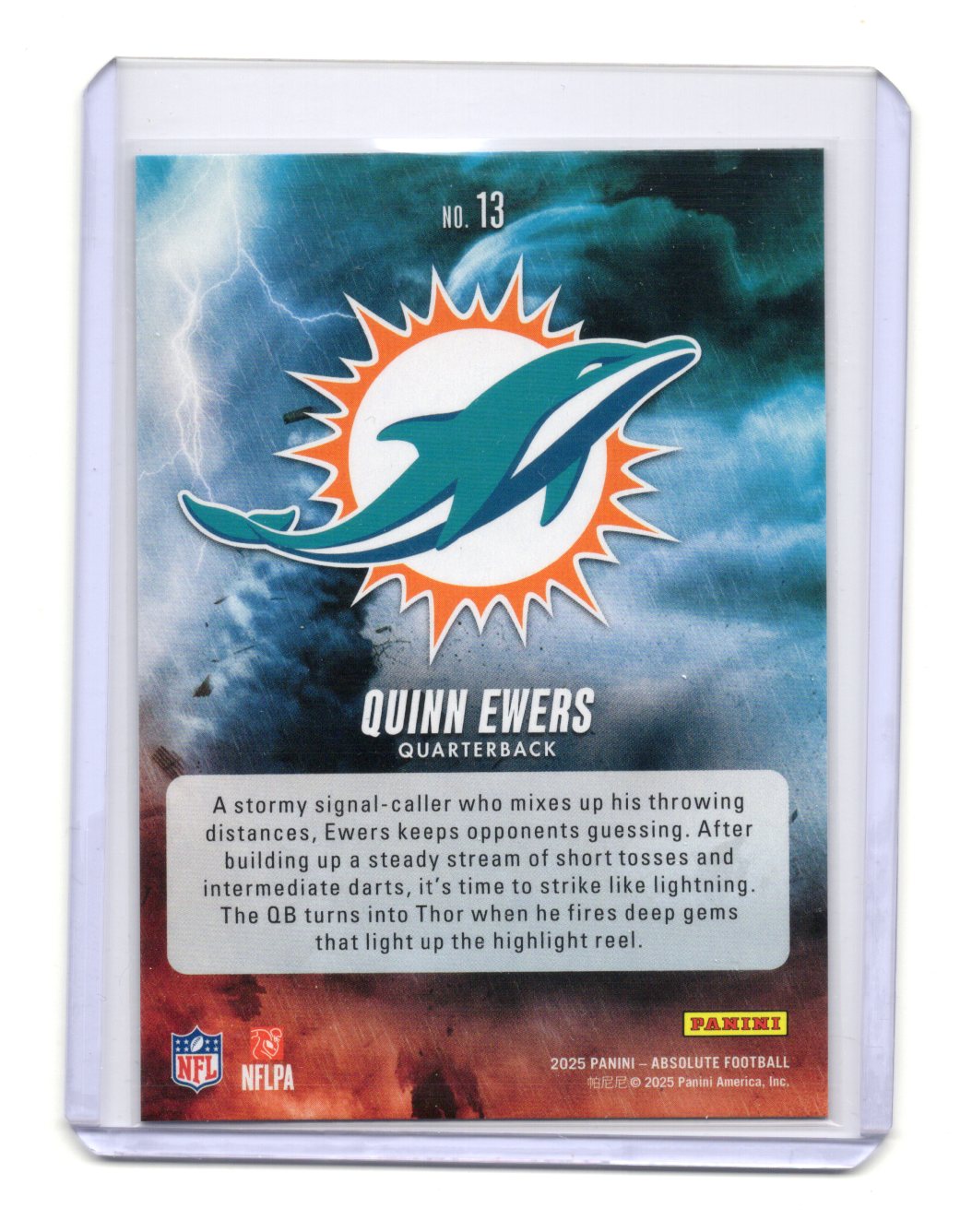 2025 Panini Absolute Quinn Ewers Card By Storm Miami Dolphins