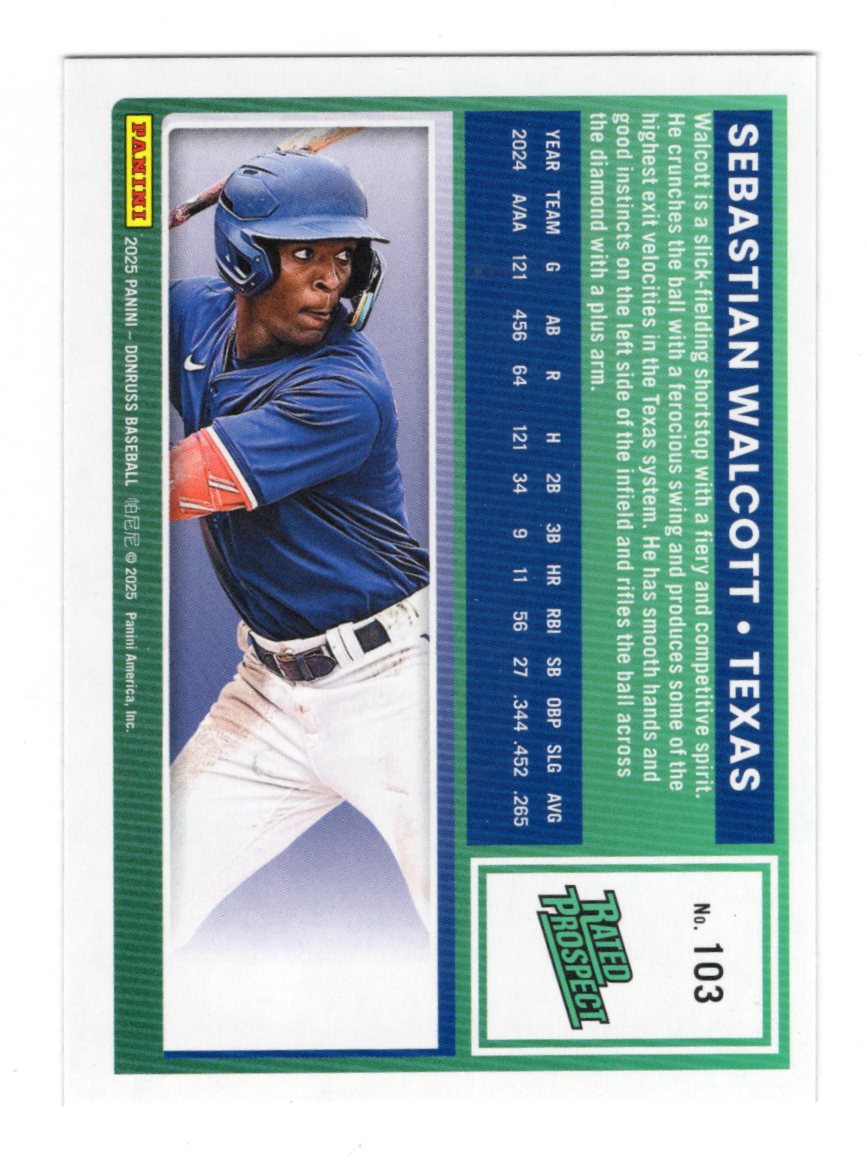 2025 Donruss Sebastian Walcott Card Liberty Texas Rangers