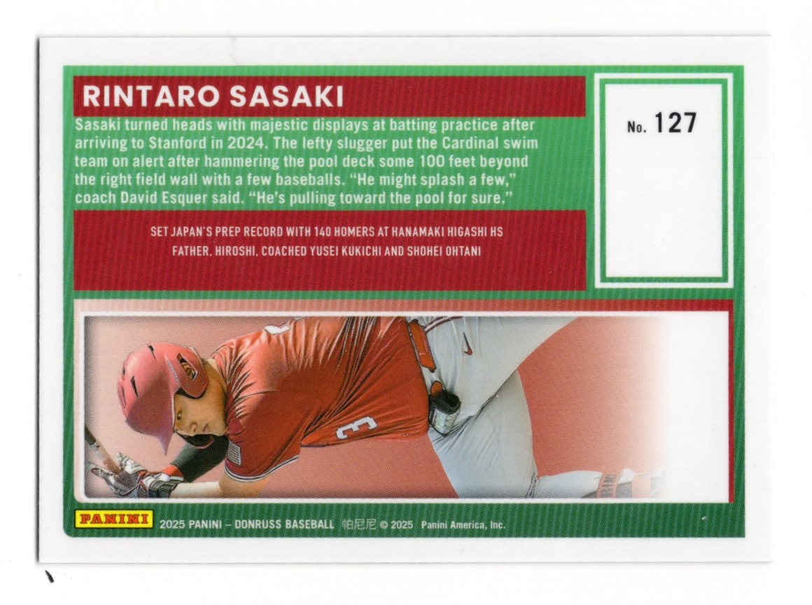 2025 Donruss Rintaro Sasaki Card Optic Stanford Cardinal