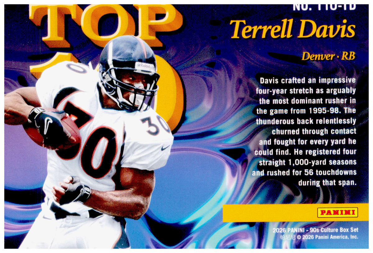 2026 Panini Decades 90s Pop Culture Terrell Davis Card Top 10 Denver Broncos